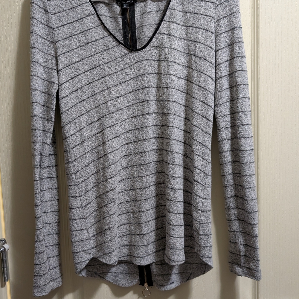 Dynamite Heather Gray Striped Blouse